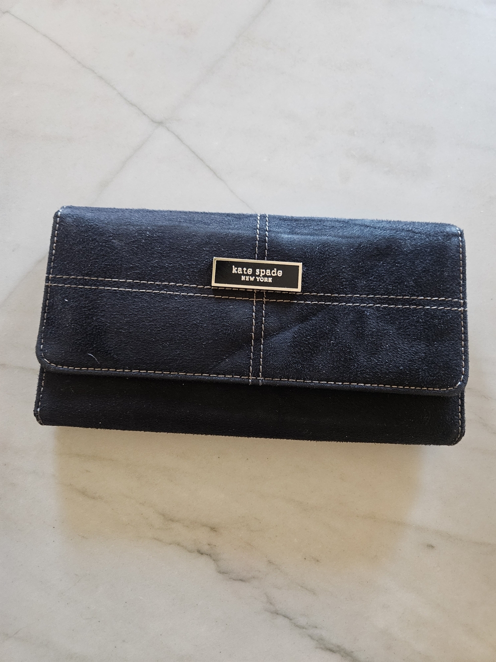 Y2K Vintage Kate Spade Suede Flap Continental Wallet Black